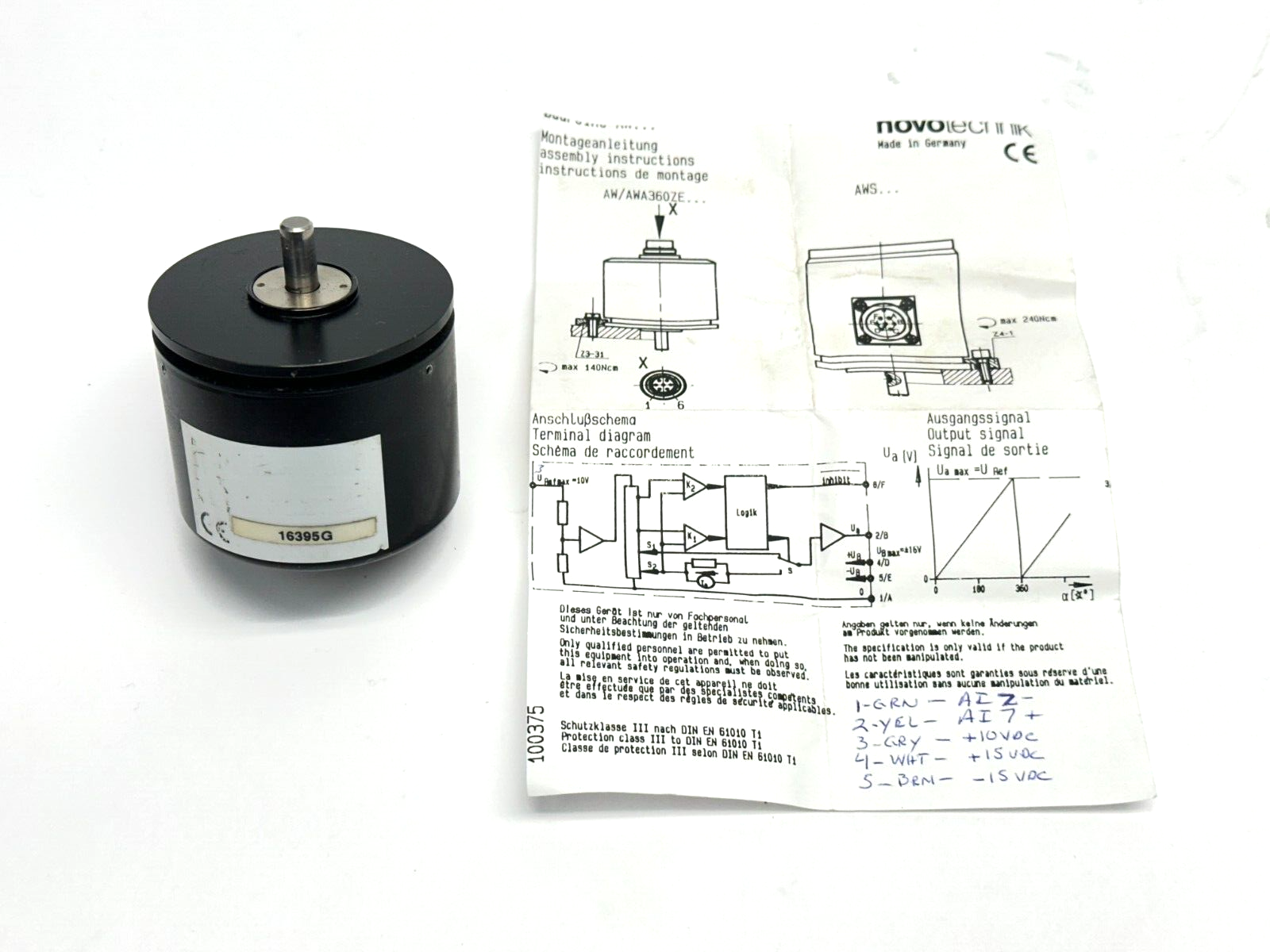 Novotechnik AW Series 7 Pin Rotary Shaft Type Position Sensor 16395G - Maverick Industrial Sales