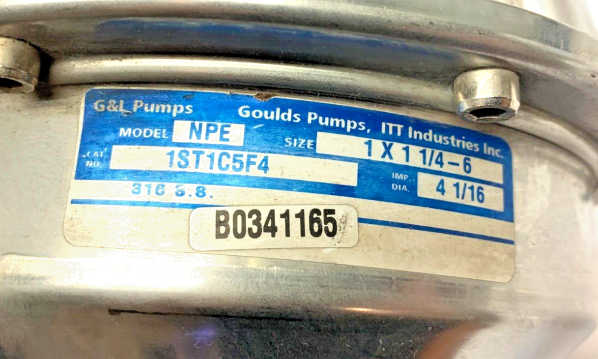 Goulds 1ST1C5F4 NPE Series Centrifugal Pump 1 x 1-1/4-6 3450/2875 RPM NO MOUNT - Maverick Industrial Sales