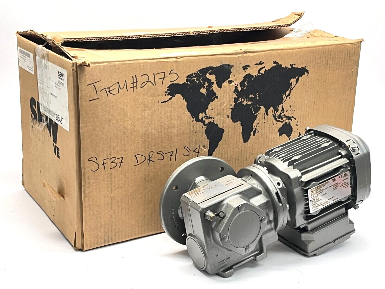 SF37 DRS71S4 | SEW Eurodrive SF37DRS71S4 Right Angle Gearmotor 0.5HP Inverter Duty 230/460V - New – Open box - Maverick Industrial Sales