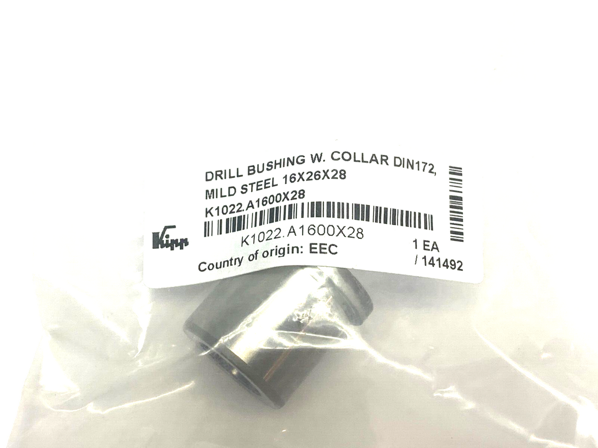 K1022.A1600X28 | Kipps Collared Drill Bushing 16x26x28 DIN172 - New - Maverick Industrial Sales
