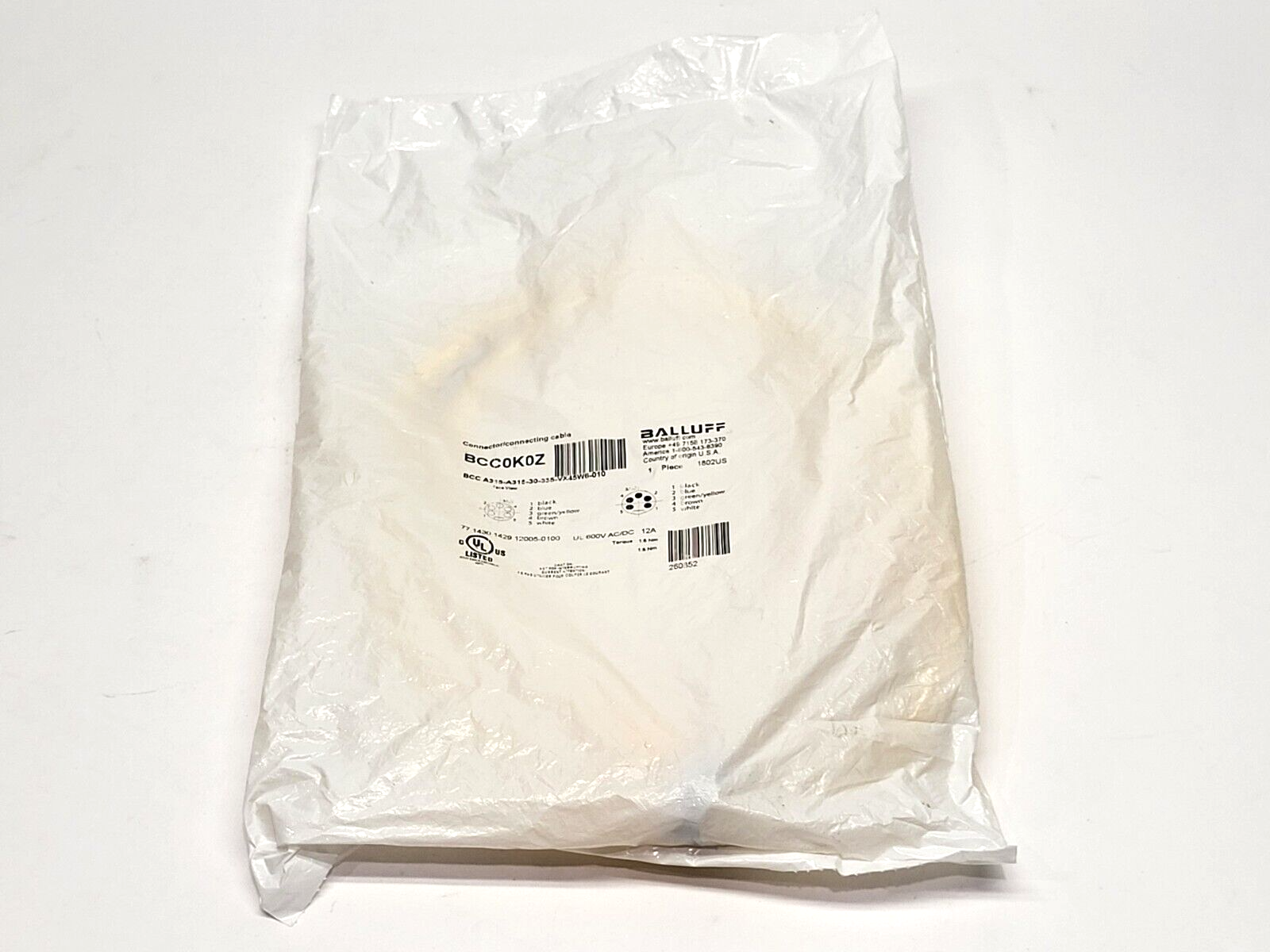Balluff BCC0K0Z Double-Ended Connector Cordset BCC A315-A315-30-335-VX45W6-010 - Maverick Industrial Sales