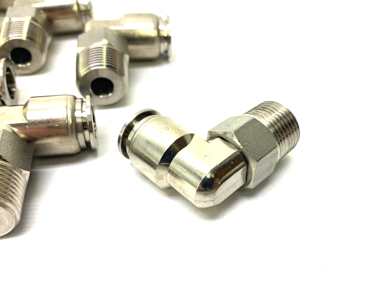 Stainless Steel Swivel Snap-Connect Elbow Fitting 10mm OD to 3/8" NPT LOT OF 11 - Maverick Industrial Sales
