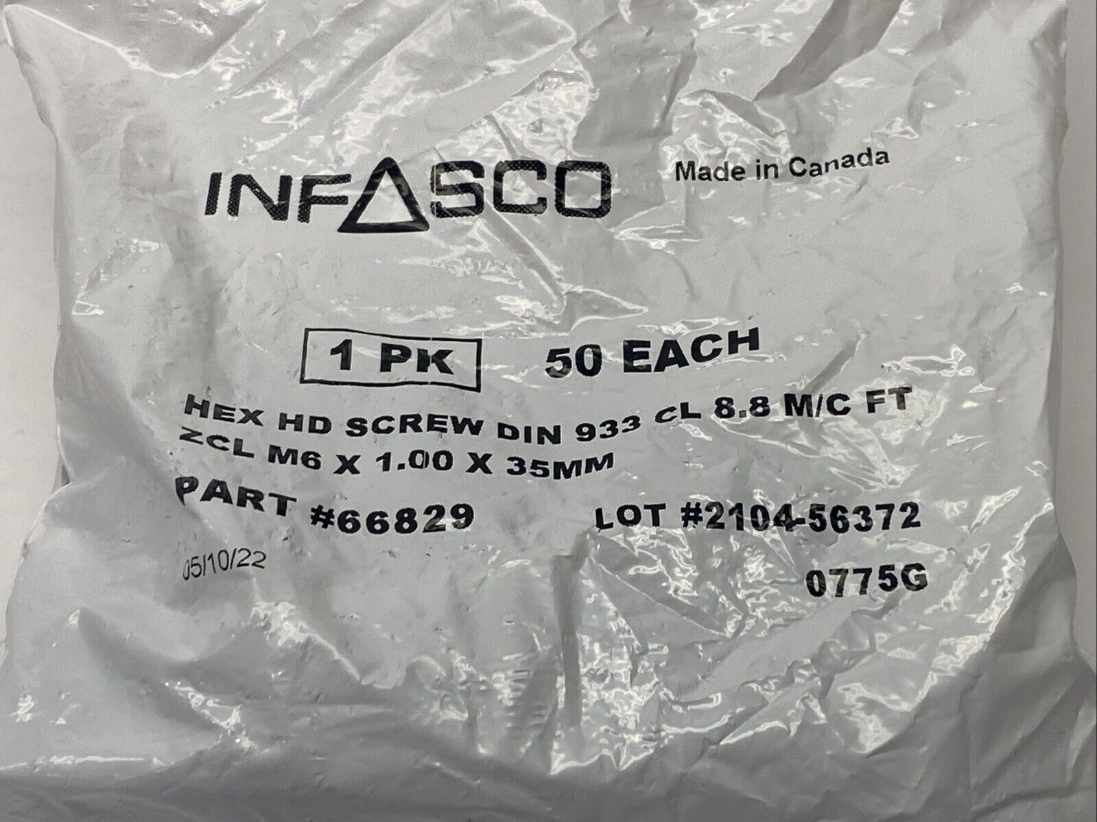 INFASCO 66829 Hex Head Screw DIN 933 CL 8.8M/C FT ZCL M6 x 1.00 x 35mm PKG OF 50 - Maverick Industrial Sales