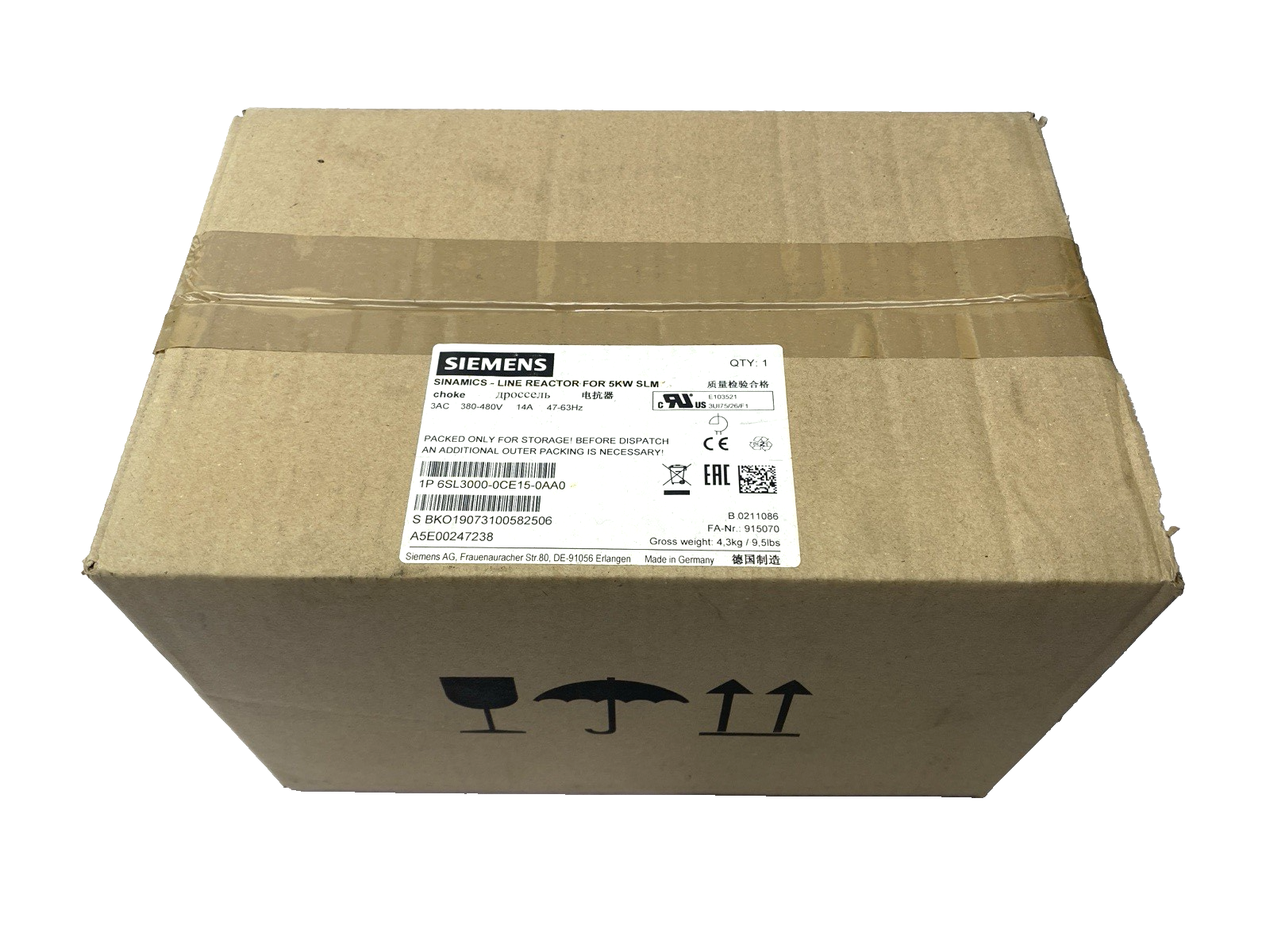 Siemens 6SL3000-0CE15-0AA0 SINAMICS Line Reactor Transformer for 5kW SLM 14A - Maverick Industrial Sales