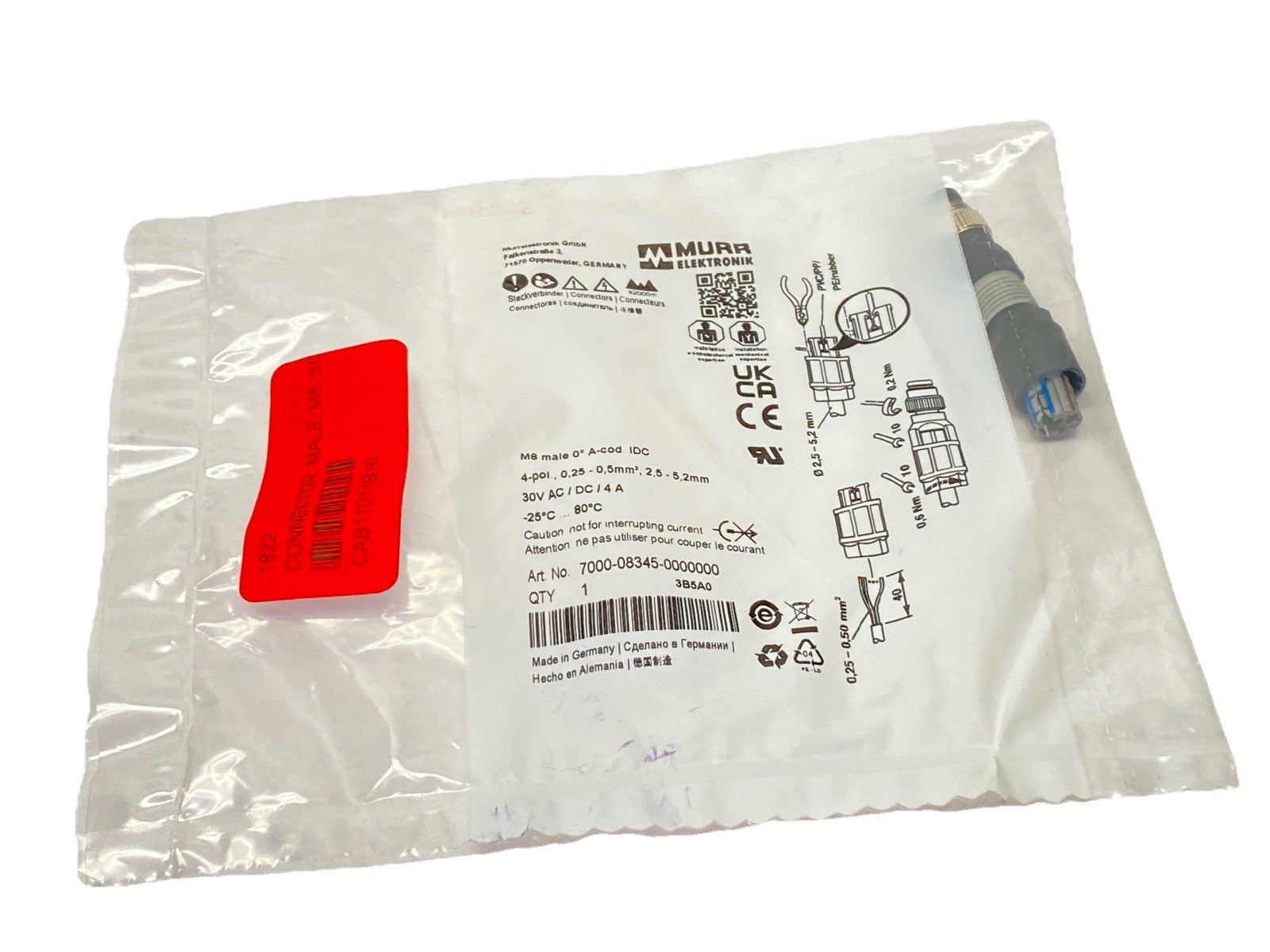 Murr Elektronik 7000-08345-0000000 Connector Male M8 4-Pin A-Code - Maverick Industrial Sales