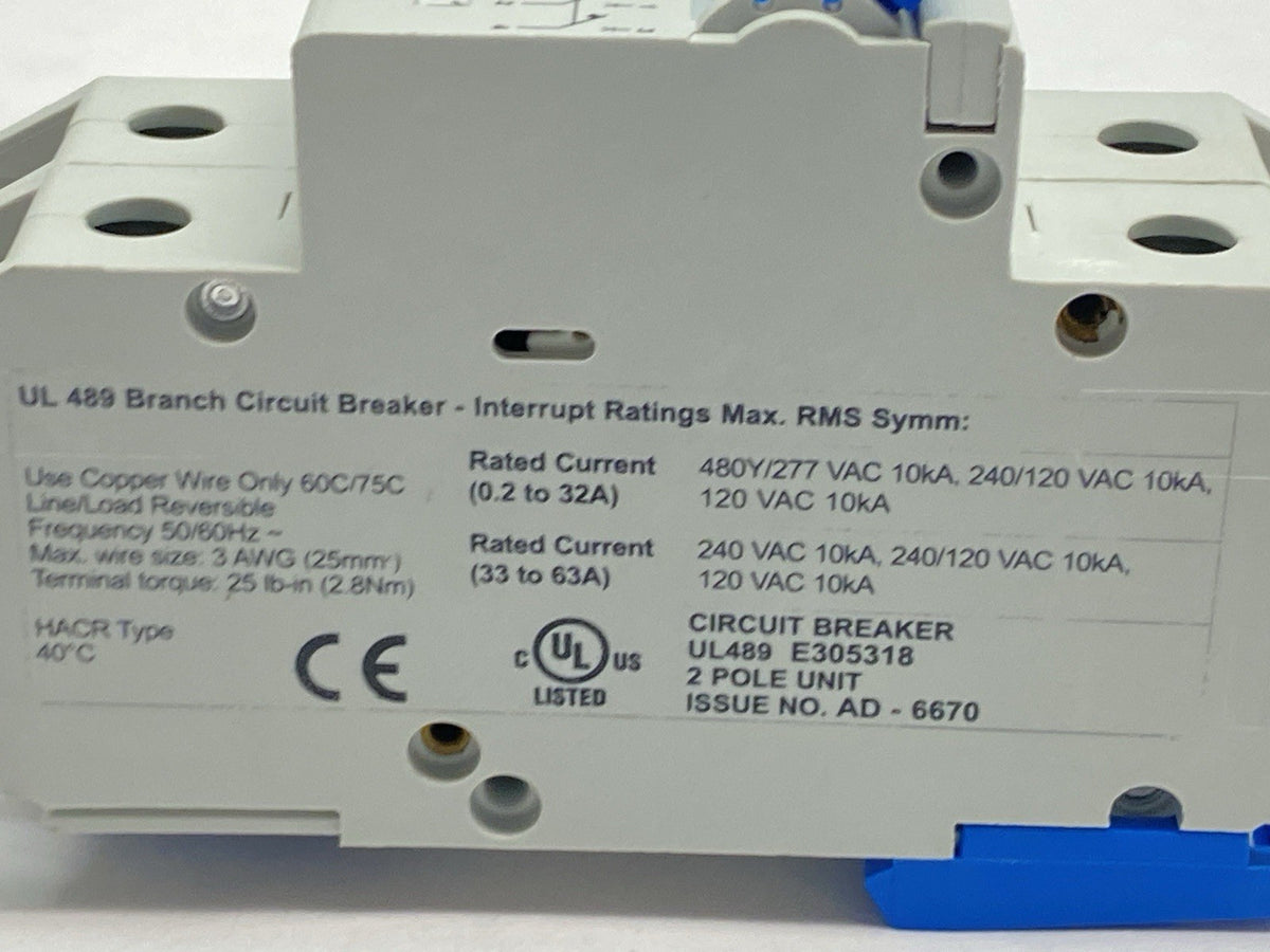 2CU15L | Altech Corp Miniature Circuit Breaker 2-Pole 15A 480Y/277VAC - New – Open box - Maverick Industrial Sales