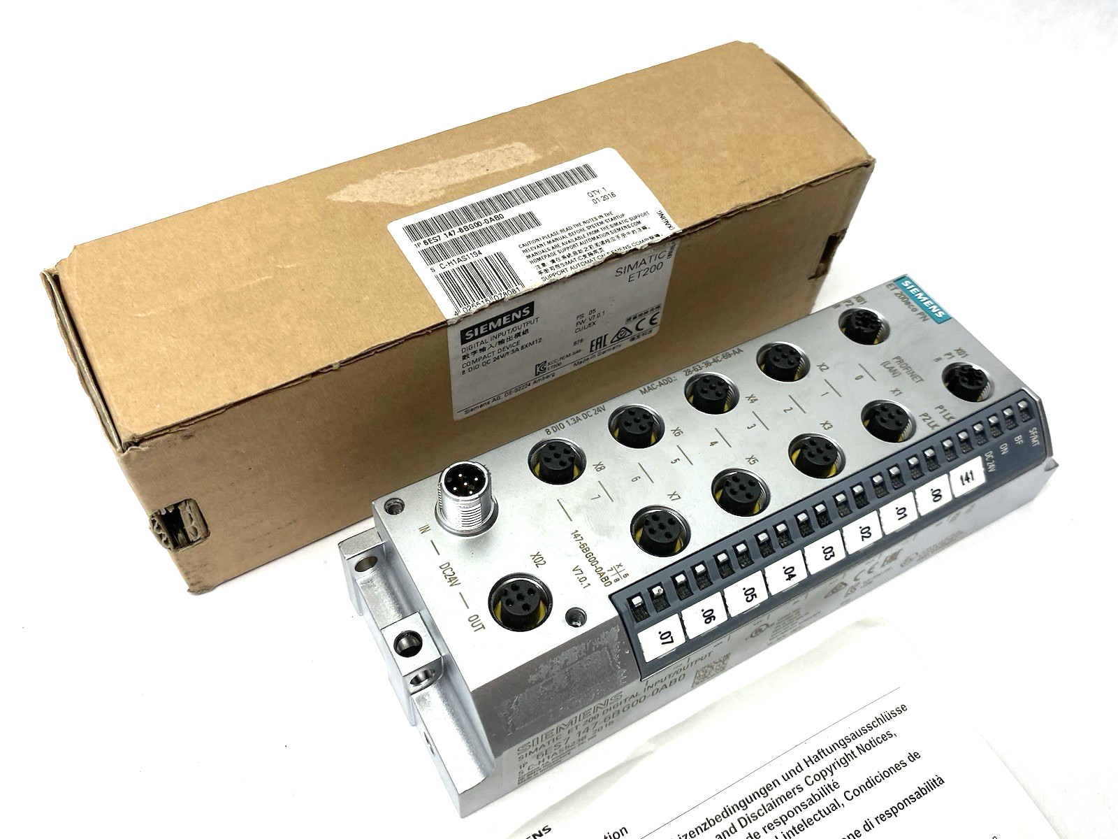 6ES7147-6BG00-0AB0 | Siemens SIMATIC DP ET200eco PN I/O Module 8 DIO, DC24V/1,3A - New – Open box - Maverick Industrial Sales