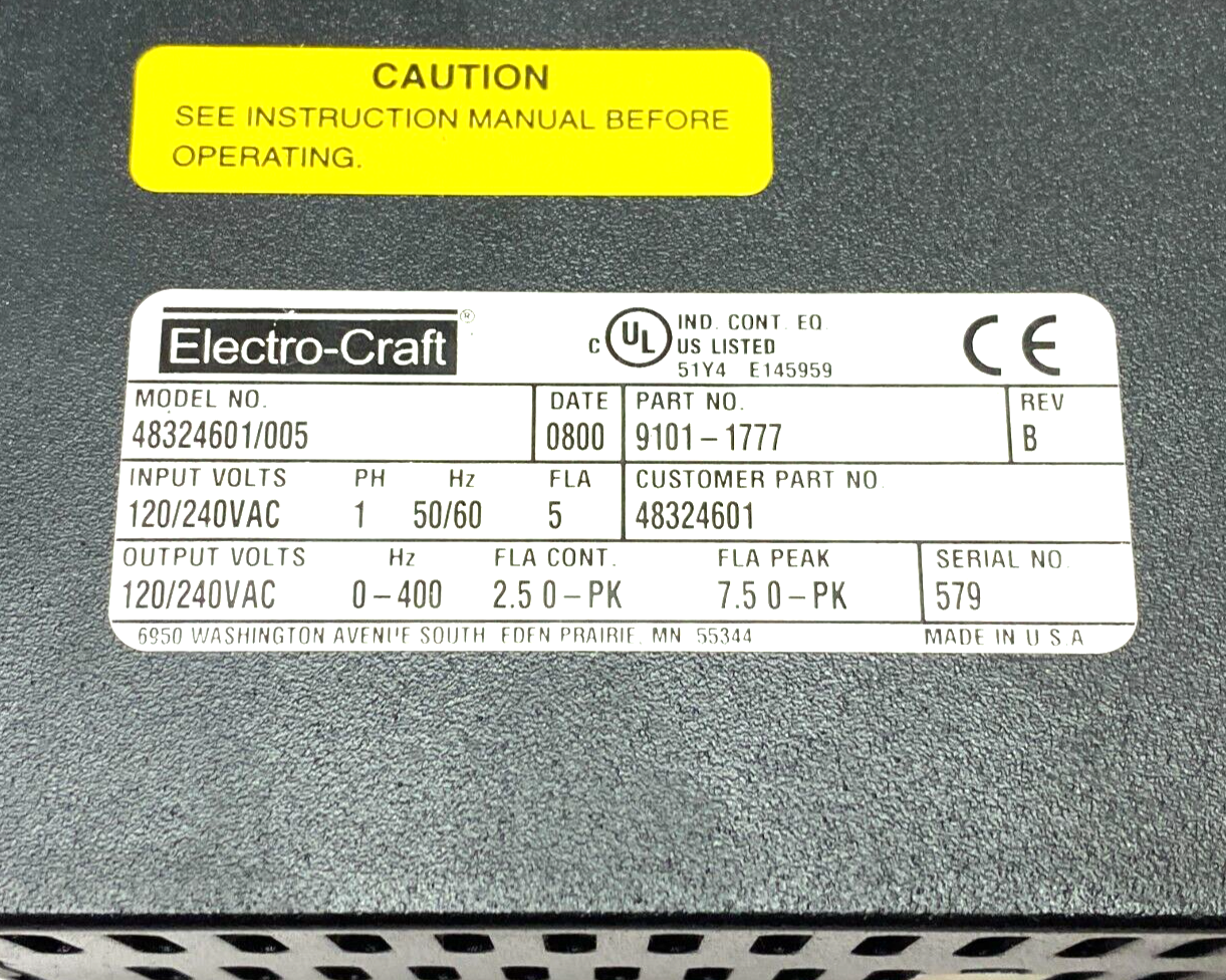 Electro-Craft 48324601/005 BRU Ser Advantage Line Servo Drive 1-Phase 9101-1777 - Maverick Industrial Sales