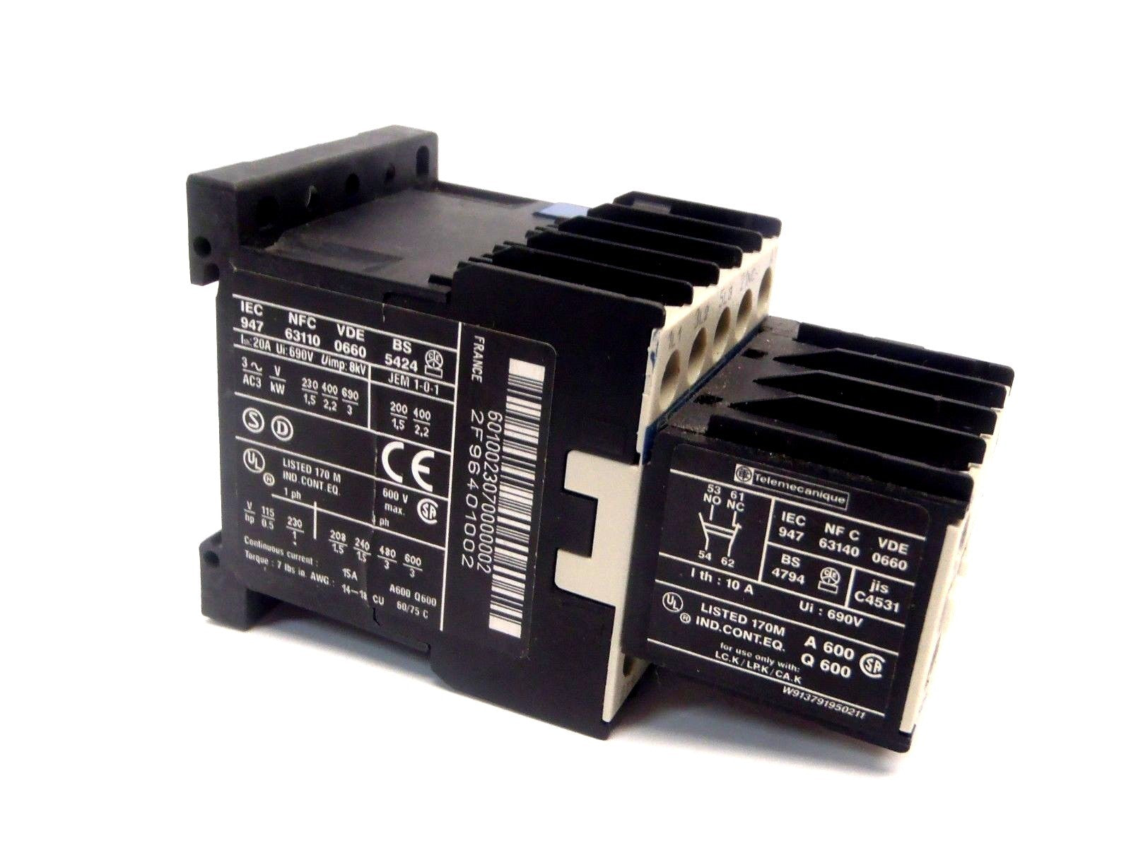 Telemecanique LC1K0601 Contactor w/ LA4K1U Suppressor Module/LA1KN11 Aux Contact - Maverick Industrial Sales