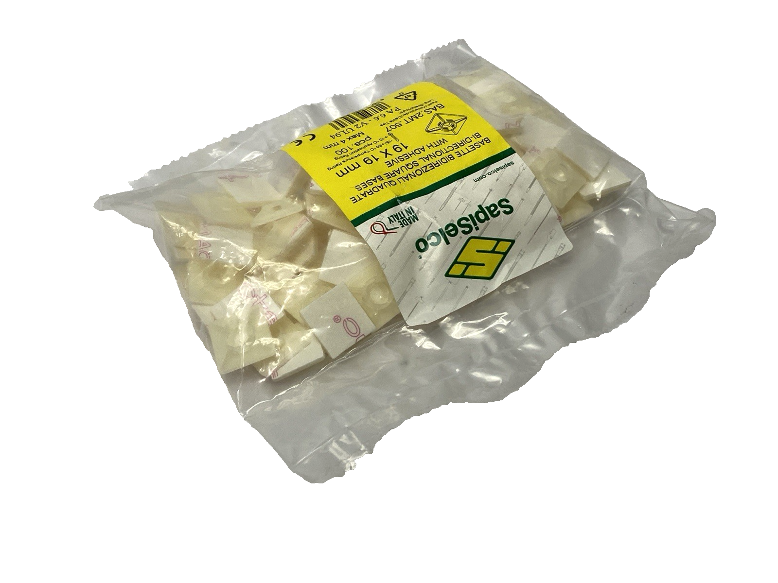 Sapiselco BAS.2MT.507 Cable Tie Mounting Square Base 19mm x 19mm PACKAGE OF 100 - Maverick Industrial Sales