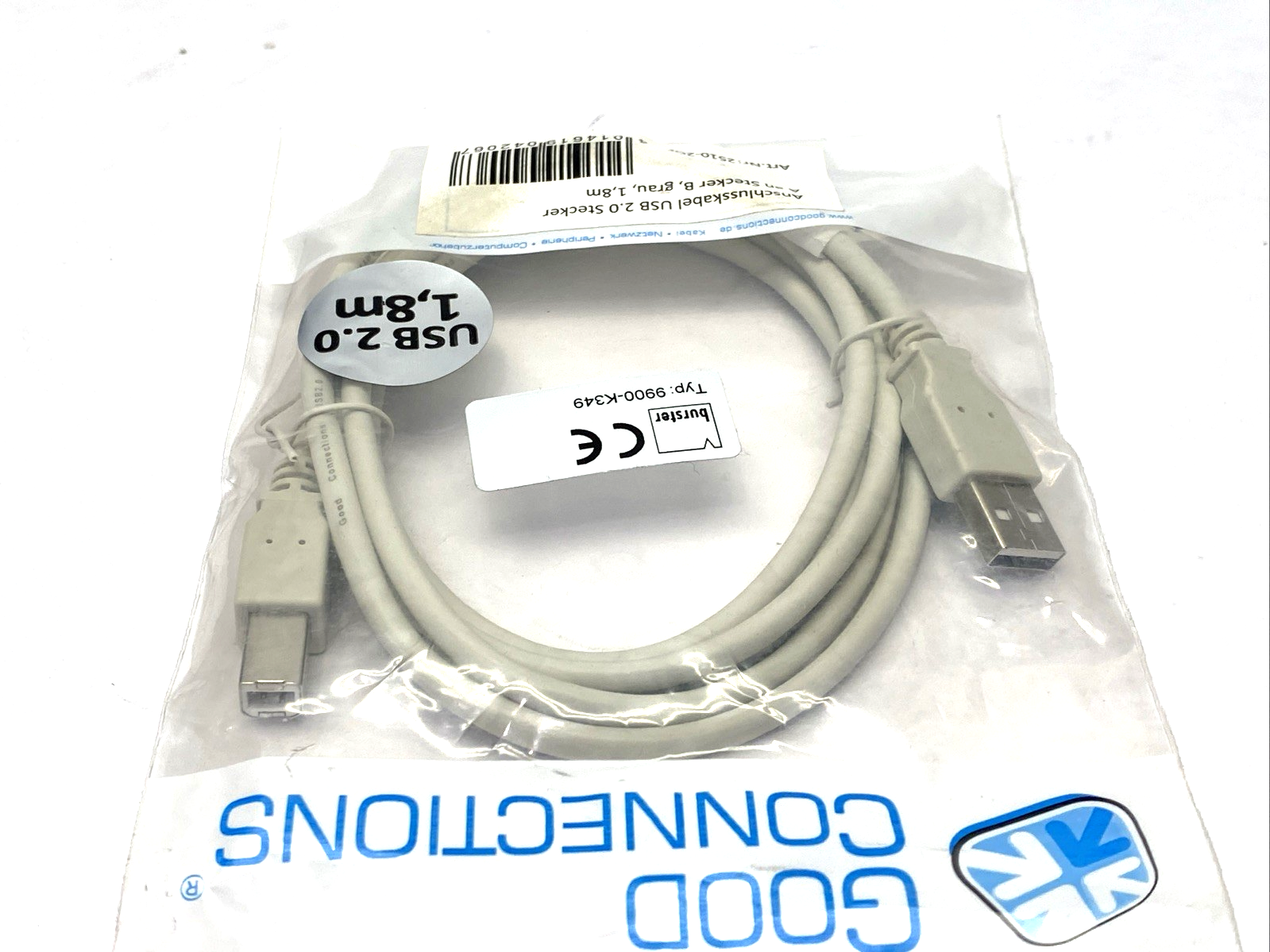 Good Connections 2510-2OF USB Cable 1.8m USB 2.0 USB A To USB B Grey LOT OF 2 - Maverick Industrial Sales