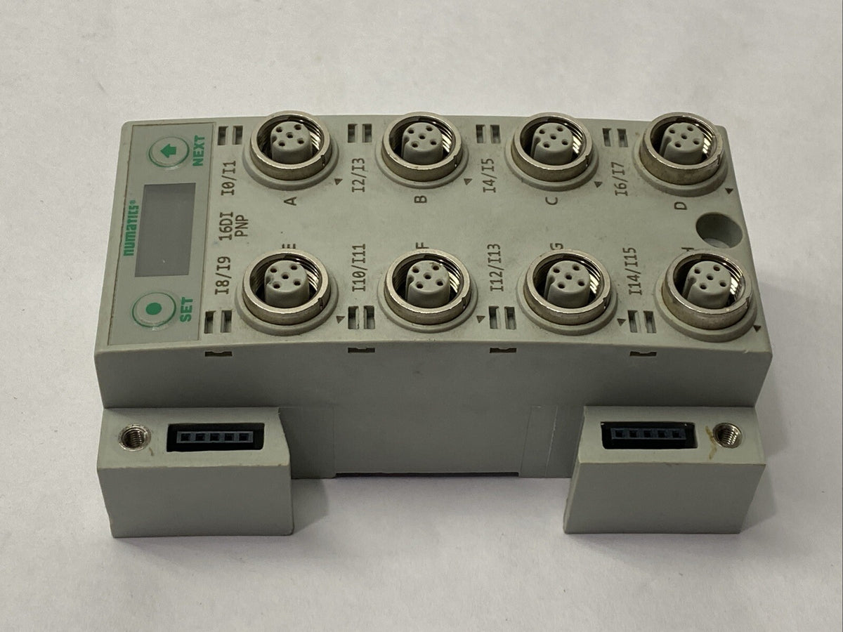 240-205 | Numatics Digital I/O Module 16x PNP Input 5-Pin M12 Ports CHIPPED CASE - Used - Maverick Industrial Sales