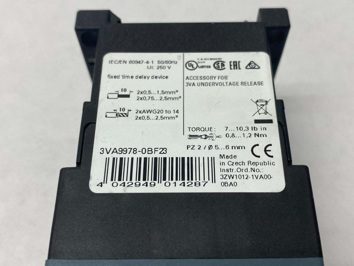 3VA9978-0BF23 | Siemens Time-Delay Device, Fixed Delay 24VDC - Used - Maverick Industrial Sales