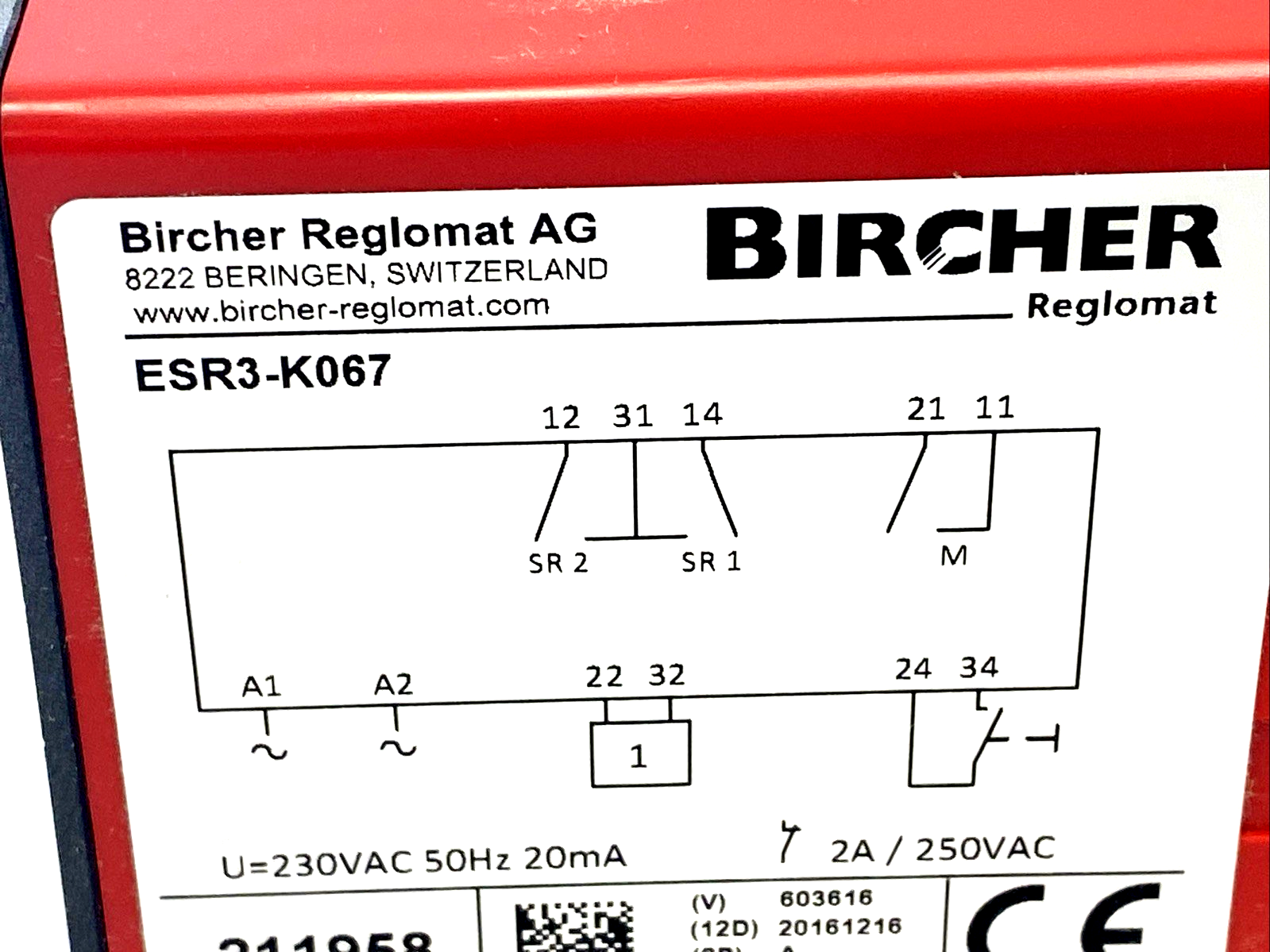 Bircher Reglomat ESR3-K067 Switching Evaluation Unit, 2 Channels 2 Relays 230VAC - Maverick Industrial Sales