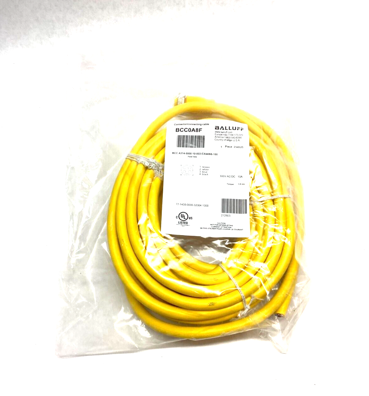 Balluff BCC0A8F Power Connection Cable Sgl-Ended BCC A314-0000-10-003-EX44W6-100 - Maverick Industrial Sales
