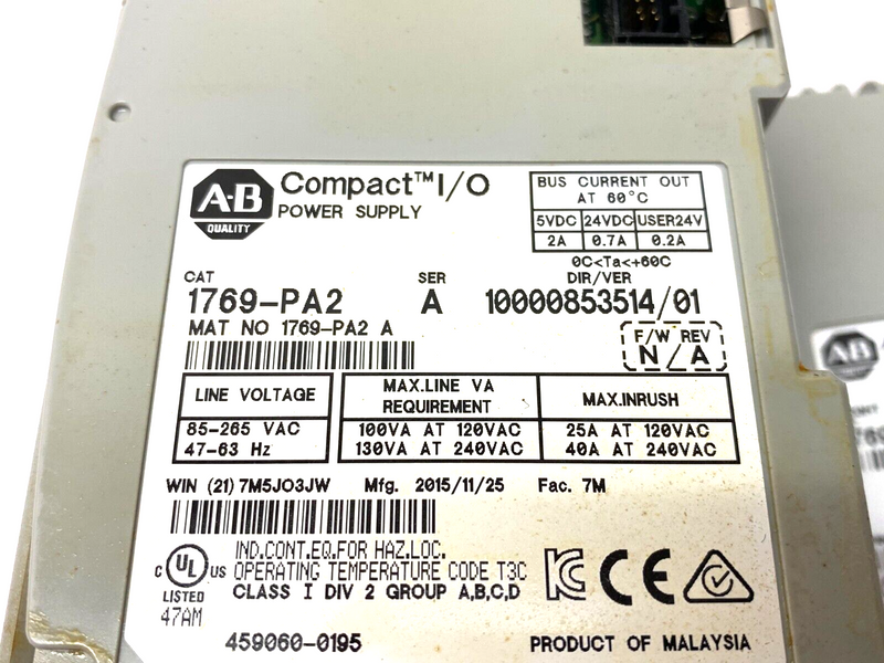 Allen Bradley 1769-PA2 Ser. A Compact I/O PLC Power Supply Module w/ End Module - Maverick Industrial Sales