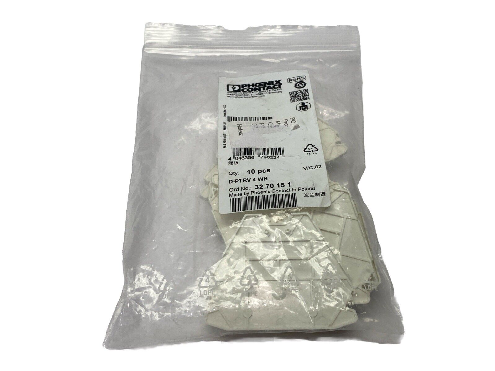 Phoenix Contact D-PTRV 4 WH Terminal Block End Cover 3270151 LOT OF 10 - Maverick Industrial Sales