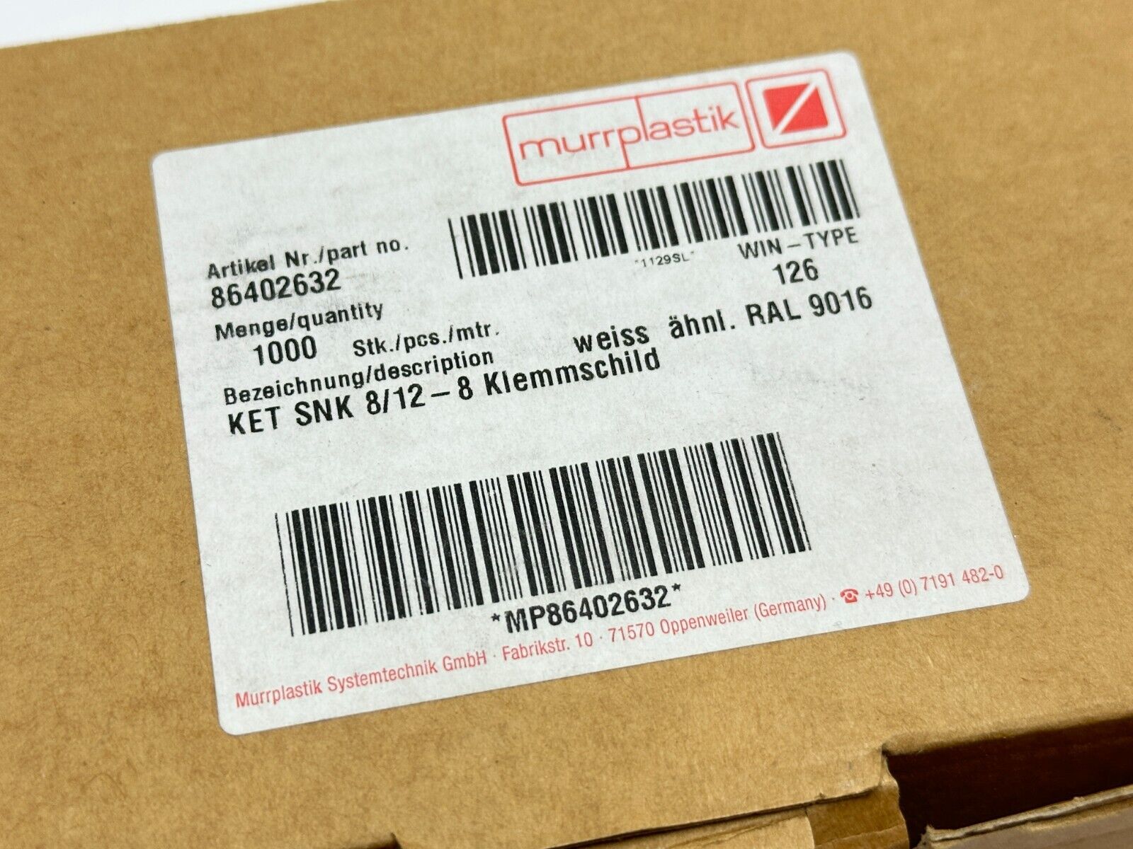 Murrplastik 86402632 Labeling Type KET SNK 8/12-8 WIN-Type 126 LOT OF 920 - Maverick Industrial Sales