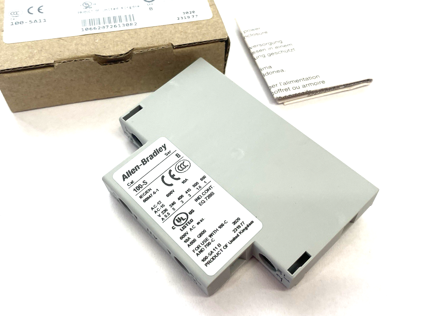 100-SA11 | Allen Bradley Ser. B Auxiliary Contact, Side Mount, 1 NO, 1 NC - New – Open box - Maverick Industrial Sales