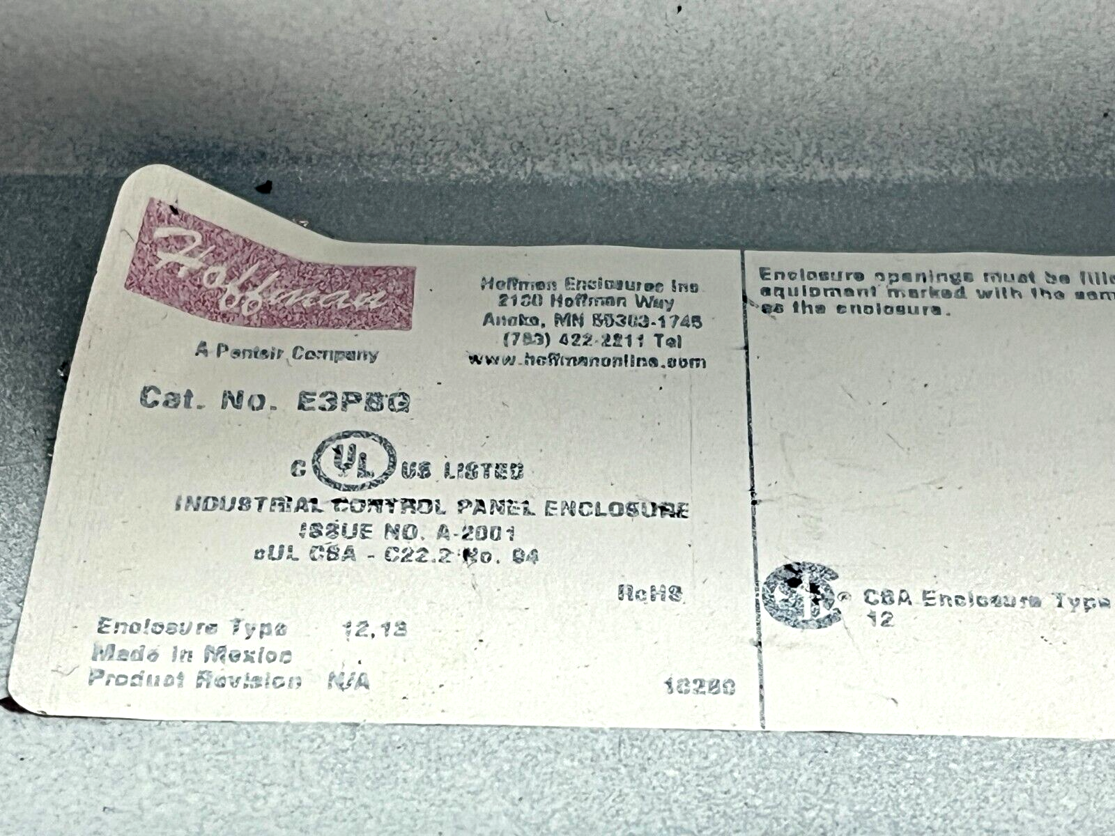 Hoffman E3PBG Electrical Enclosure 3 Hole 8" x 3.25" x 2.75" - Maverick Industrial Sales