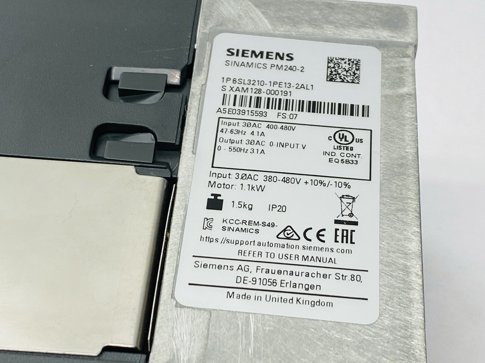 Siemens 6SL3210-1PE13-2AL1 SINAMICS Frequency Converter 1.1kW 1.5HP PM240-2 - Maverick Industrial Sales
