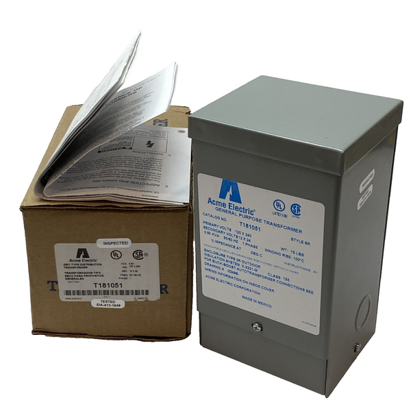 Acme Electric T181051 Transformer Primary: 120/240V, Sec: 12/24V , 1PH, 0.50 KVA - Maverick Industrial Sales