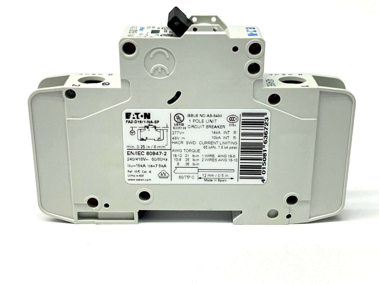 Eaton FAZ-D15/1-NA-SP Miniature Circuit Breaker 15A 277V 1-Pole - Maverick Industrial Sales