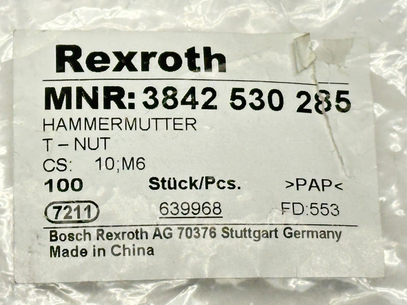 Bosch Rexroth 3842530285 T-Nut 10mm M6 LOT OF 60 - Maverick Industrial Sales