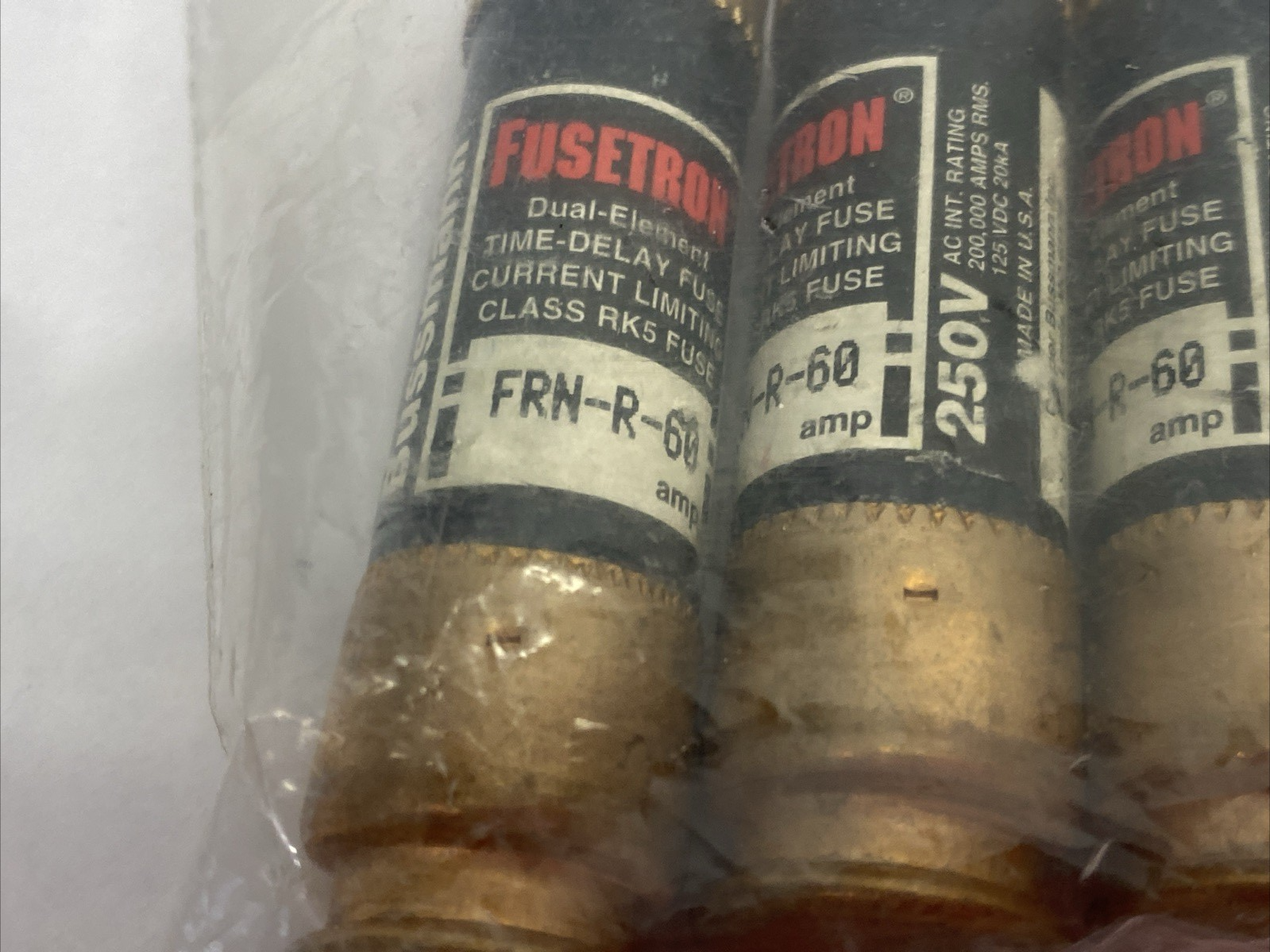 FRN-R-60 | Fusetron Dual-Element Time Delay Fuse, Current Limiting, LOT OF 3 - New Other - Maverick Industrial Sales