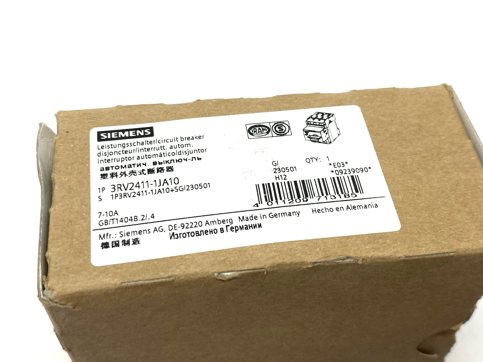 Siemens 3RV2411-1JA10 SIRIUS Circuit breaker size S00 for transformer protection - Maverick Industrial Sales