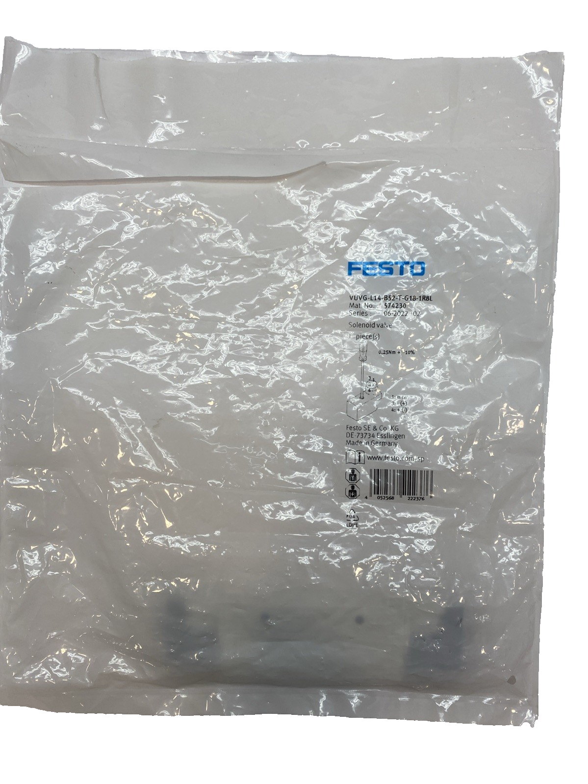 Festo VUVG-L14-B52-T-G18-1R8L Solenoid Valve Pneumatic, 5/2-Way 24VDC 574230 - Maverick Industrial Sales