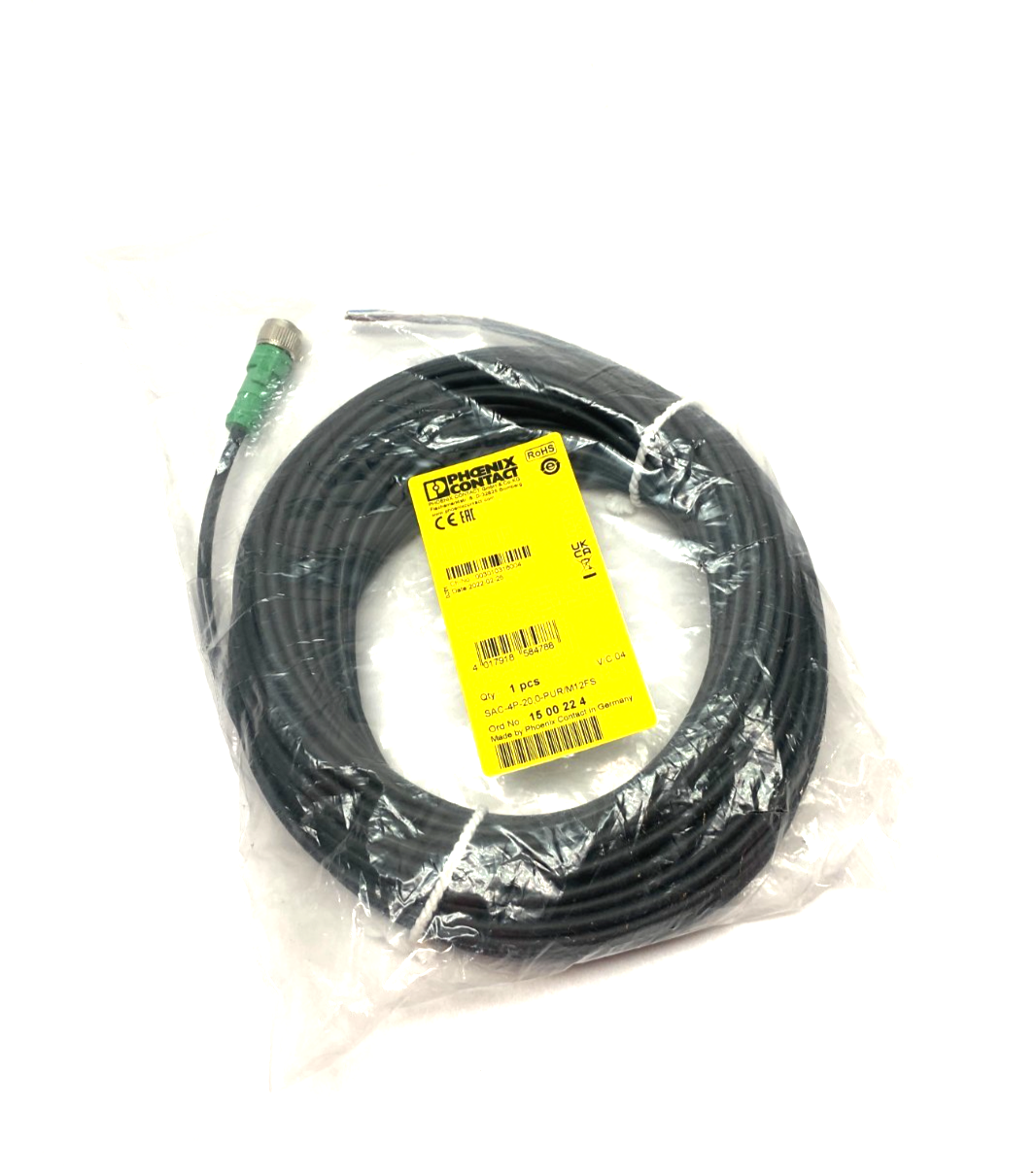 Phoenix Contact SAC-4P-20,0-PUR/M12FS Single Ended Cordset M12 4-Pos 1500224 - Maverick Industrial Sales
