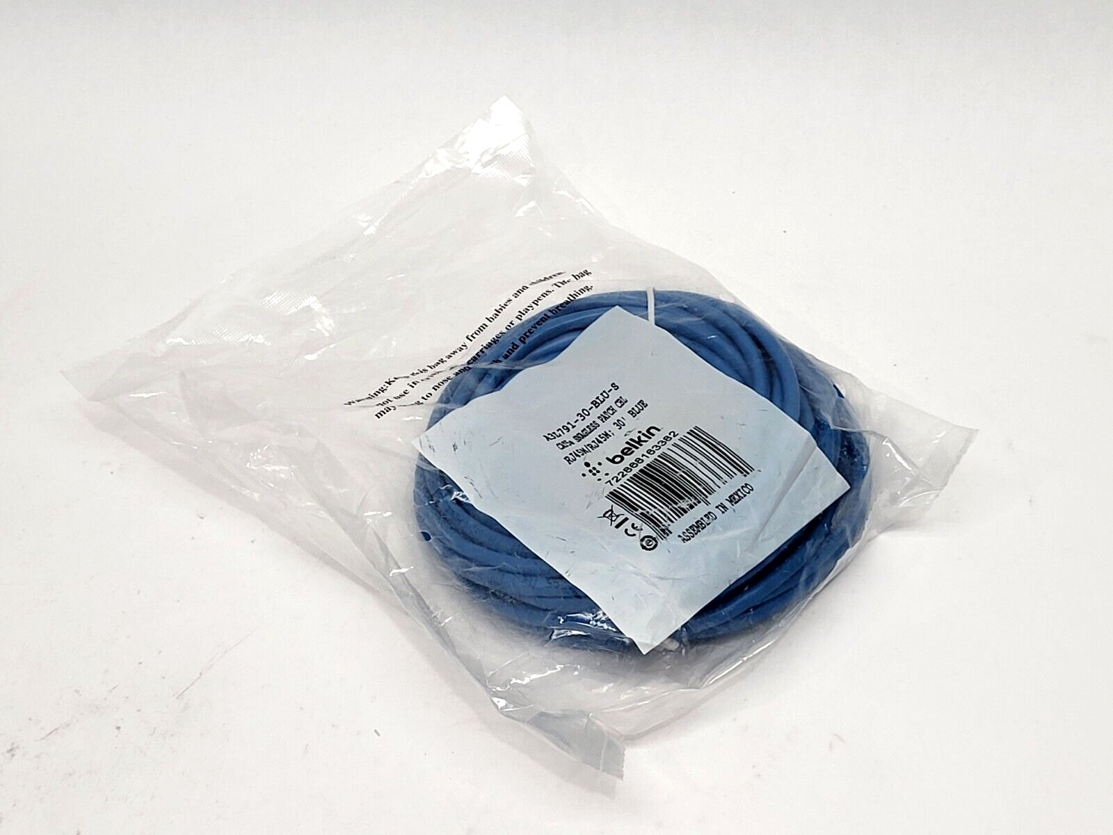 Belkin A3L791-30-BLU-S Snagless Cat5 Patch Cable RJ45m to RJ45m 30' Length Blue - Maverick Industrial Sales
