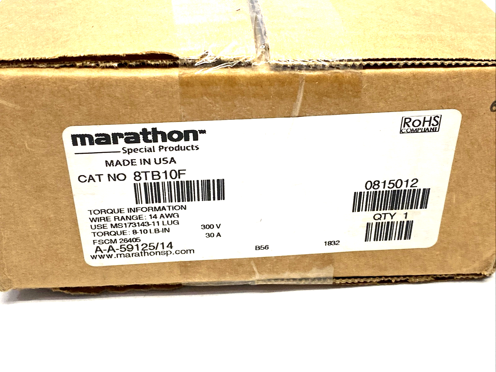 Marathon 8TB10F Terminal Board 300V 30A 2-Row 20-Position 14AWG - Maverick Industrial Sales
