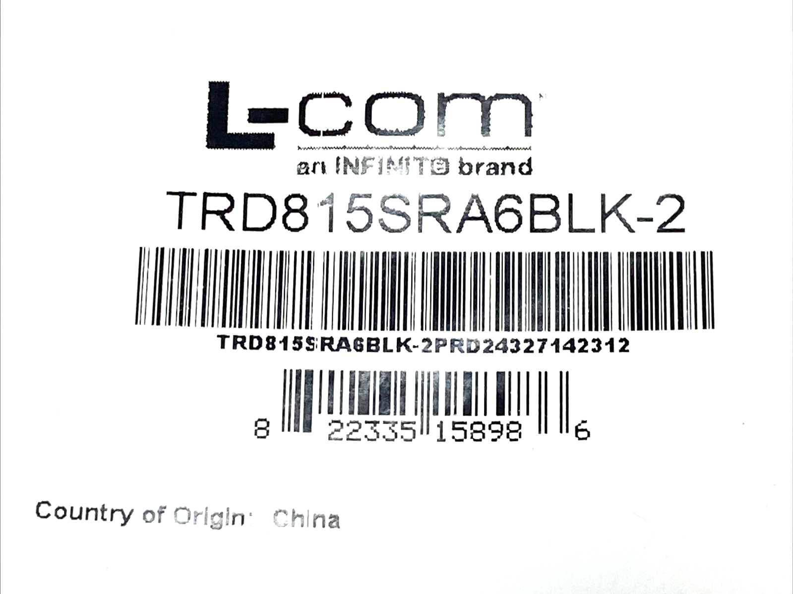 L-Com TRD815SRA6BLK-2 Cat5e Shielded Patch Cable 2ft RA-to-Straight RJ45 - Maverick Industrial Sales