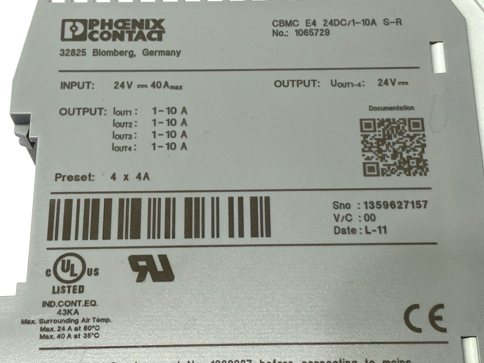 Phoenix Contact CBMC E4 24DC/1-10A S-R Electronic Circuit Breaker 24VDC 1065729 - Maverick Industrial Sales