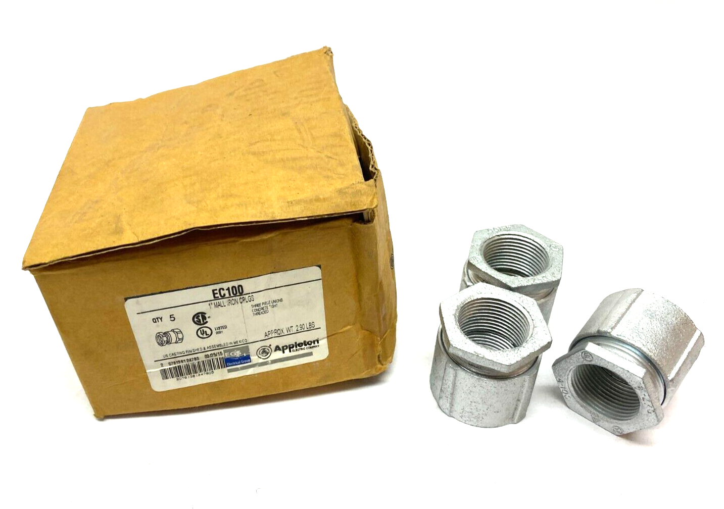 EGS Appleton EC100 Rigid Conduit 3-Piece Union 1" Mall Iron Coupling PKG OF 3 - Maverick Industrial Sales