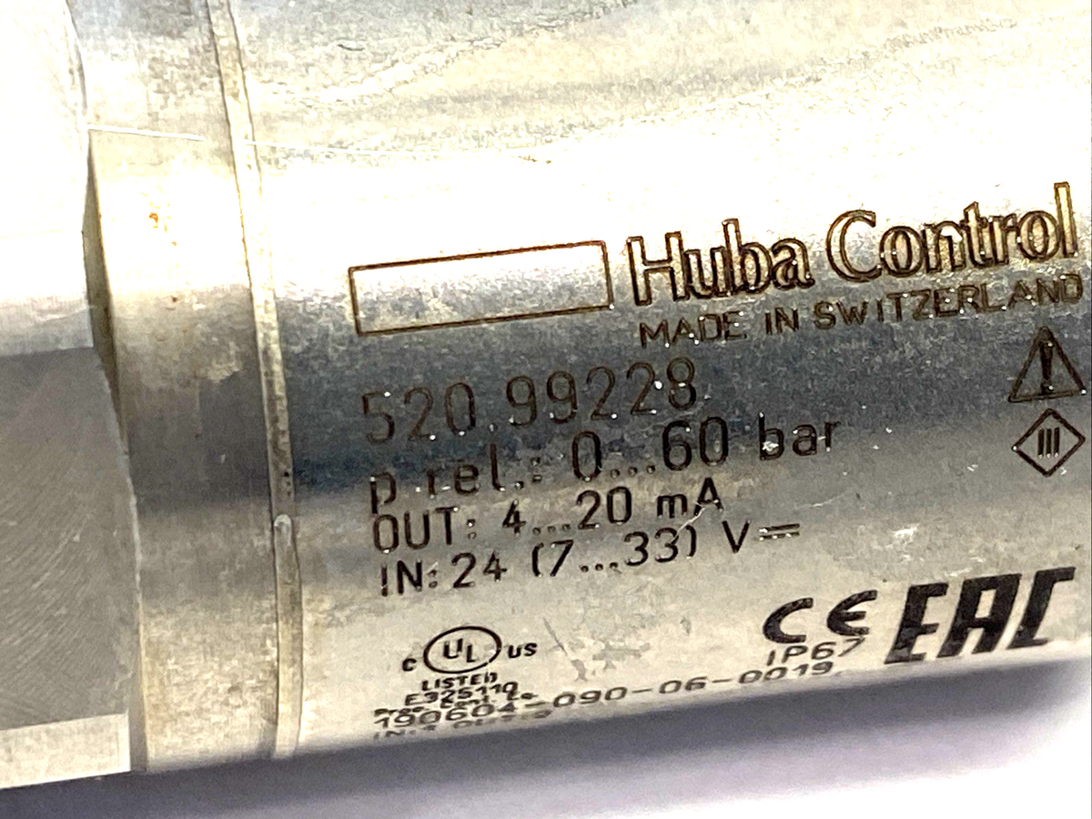 Huba Control 520.99228 Pressure Transmitter 0-60bar 7/16-20 UNF 60991801 - Maverick Industrial Sales