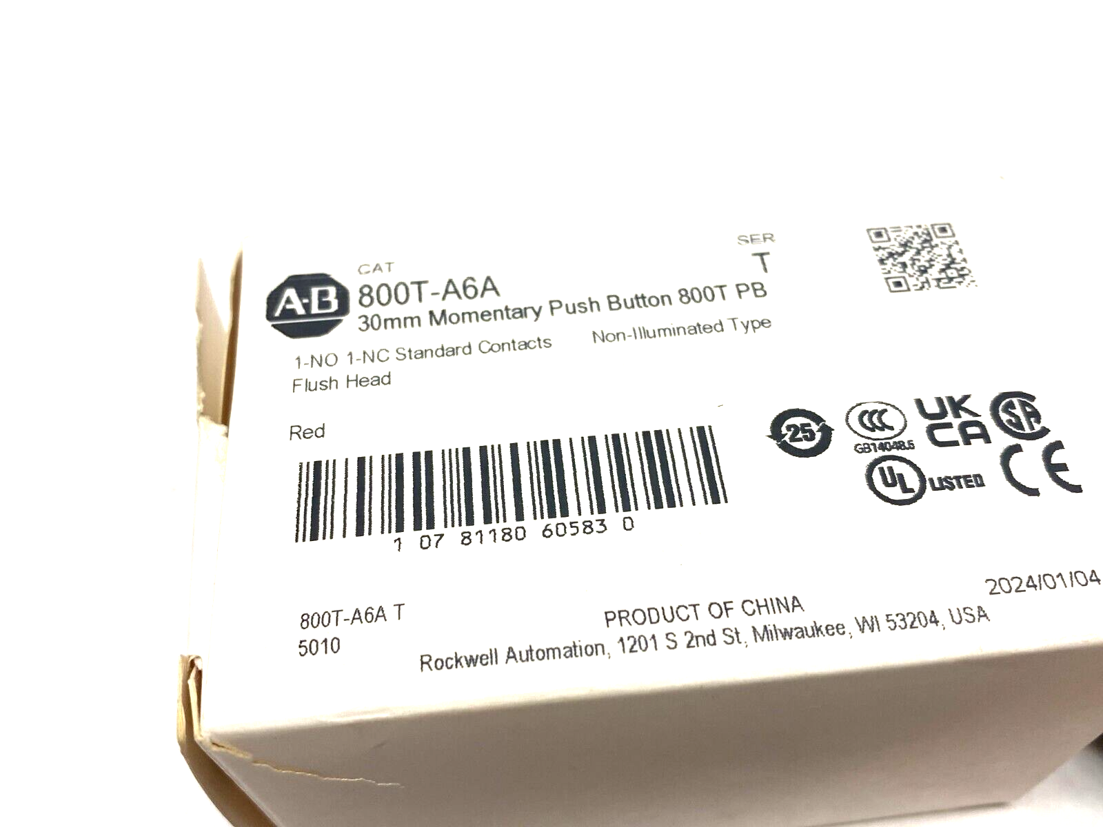 Allen Bradley 800T-A6A Ser. T Non-Illuminated Momentary Pushbutton Flush RED - Maverick Industrial Sales