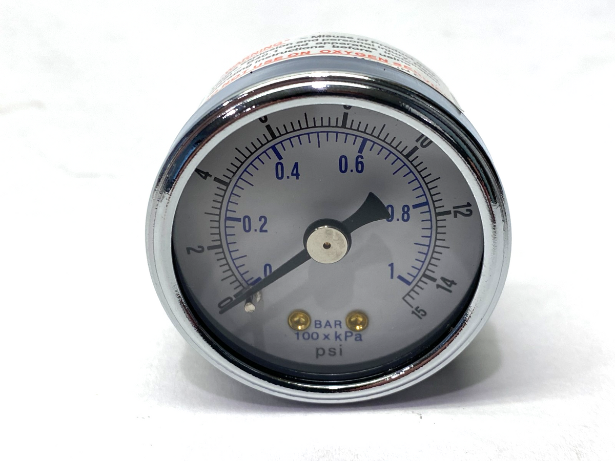 PIC Gauges 102D-158B Pressure Gauge 1-1/2 Dia. 1/8" NPT, Brass Back, 0-15PSI - Maverick Industrial Sales