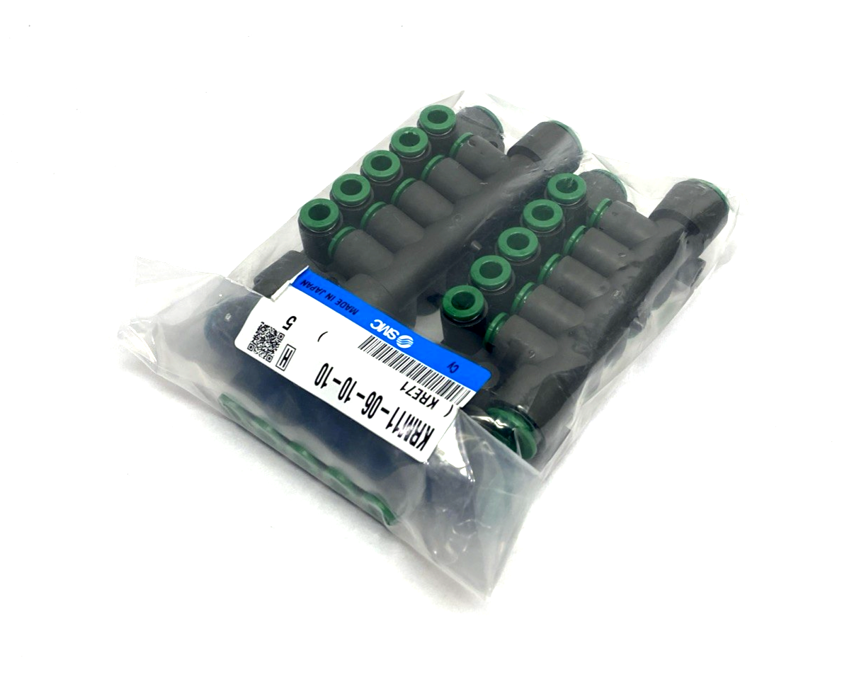KRM11-06-10-10 | SMC Pneumatic Fitting Manifold, 6mm Tube O.D. 10mm Port LOT OF 5 - New - Maverick Industrial Sales