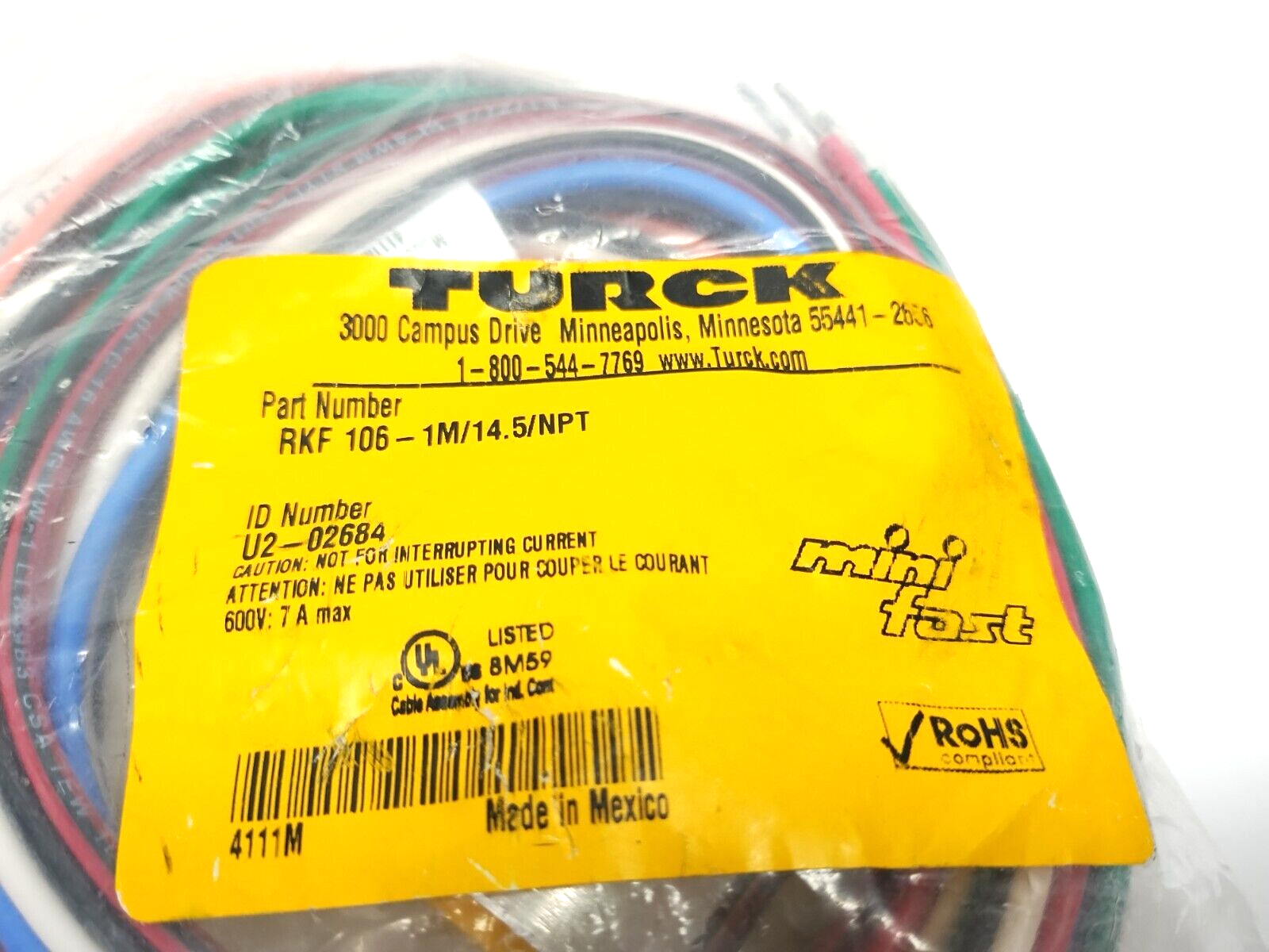 Turck RKF 106-1M/14.5/NPT Front Mount Receptacle Female 1-1/8" 10-Pin U2-02684 - Maverick Industrial Sales