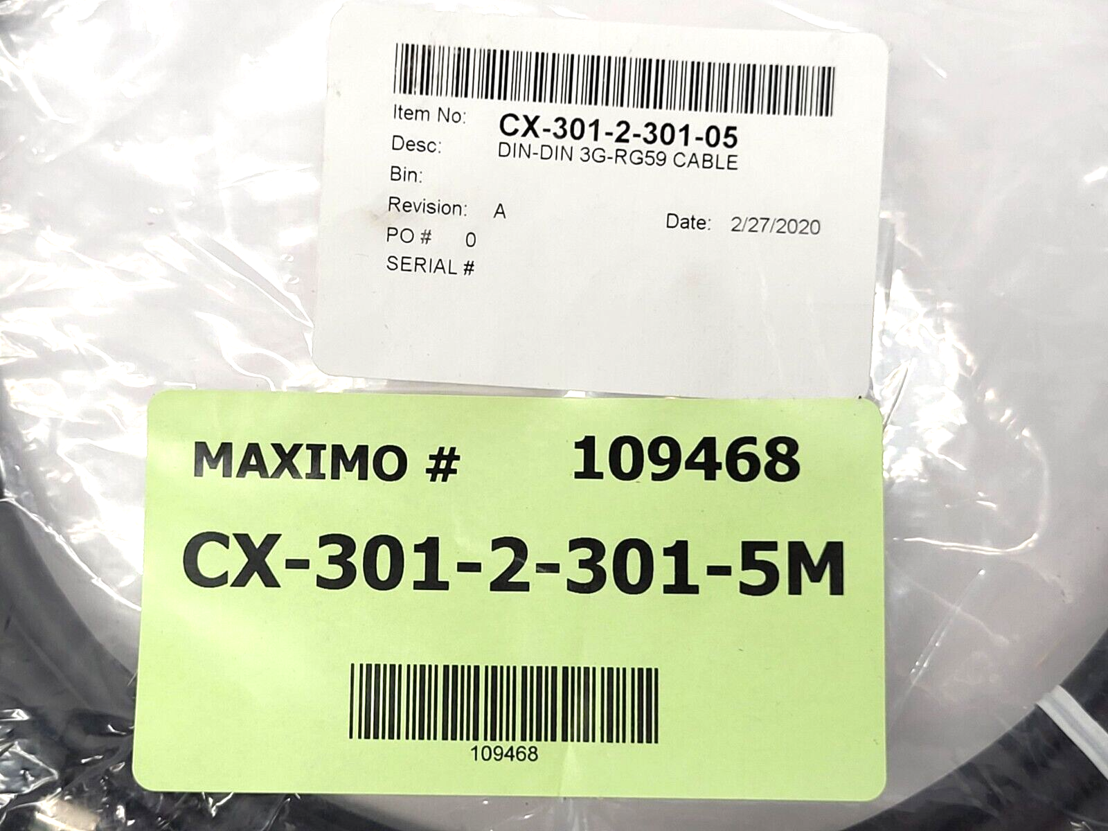 CXP-6 CX-301-2-301-05 Rev. A DIN to DIN 3G-RG59 Coax Cable - Maverick Industrial Sales