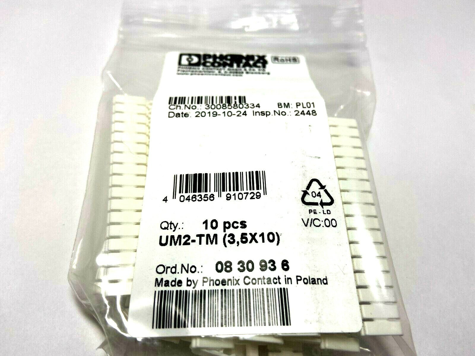 Phoenix Contact UM2-TM (3,5x10) White Marker Set for Terminal Block LOT OF 10 - Maverick Industrial Sales