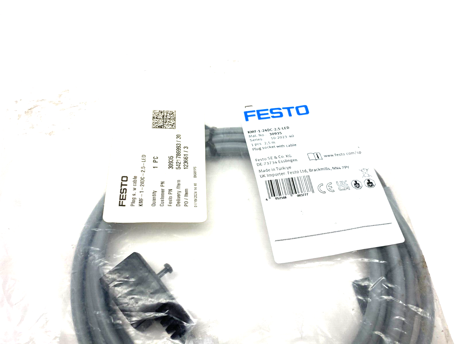 Festo KMF-1-24DC-2.5-LED Valve Plug Socket w/ Cable 2.5m Length 30935 - Maverick Industrial Sales