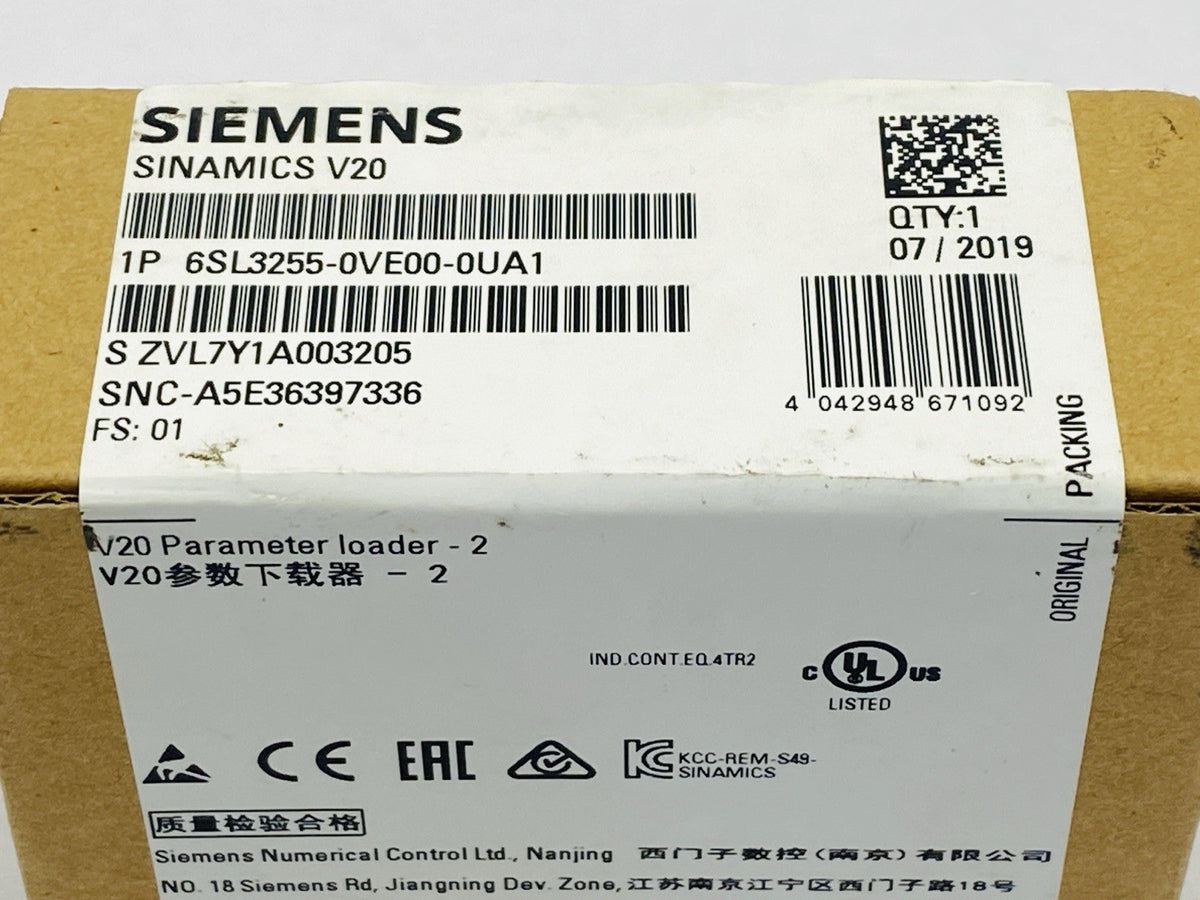 Siemens 6SL3255-0VE00-0UA1 SINAMICS V20 Parameter Loader - Maverick Industrial Sales