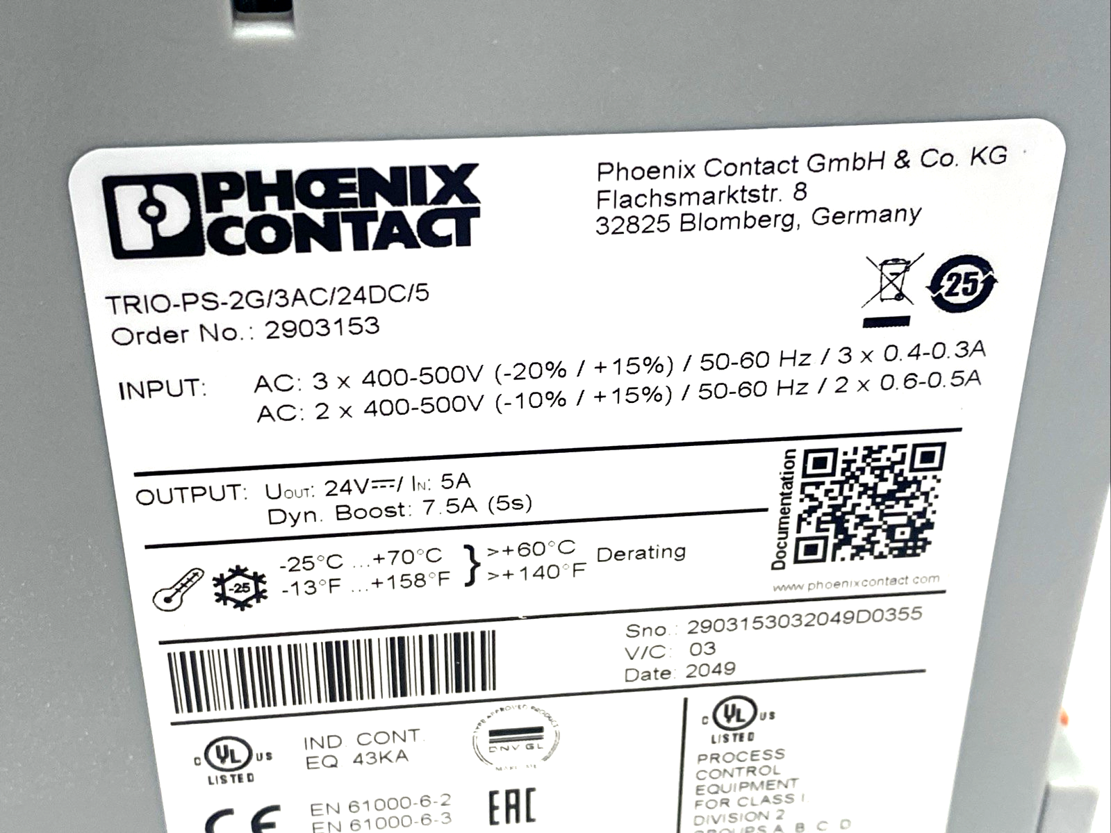 Phoenix Contact TRIO-PS-2G/3AC/24DC/5 Power Supply 24VDC 5A 2903153 - Maverick Industrial Sales