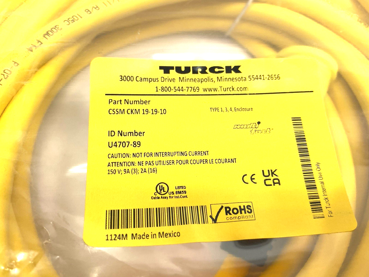 CSSM CKM 19-19-10 | Turck multifast Double Ended Connection Cordset U4707-89 - New - Maverick Industrial Sales
