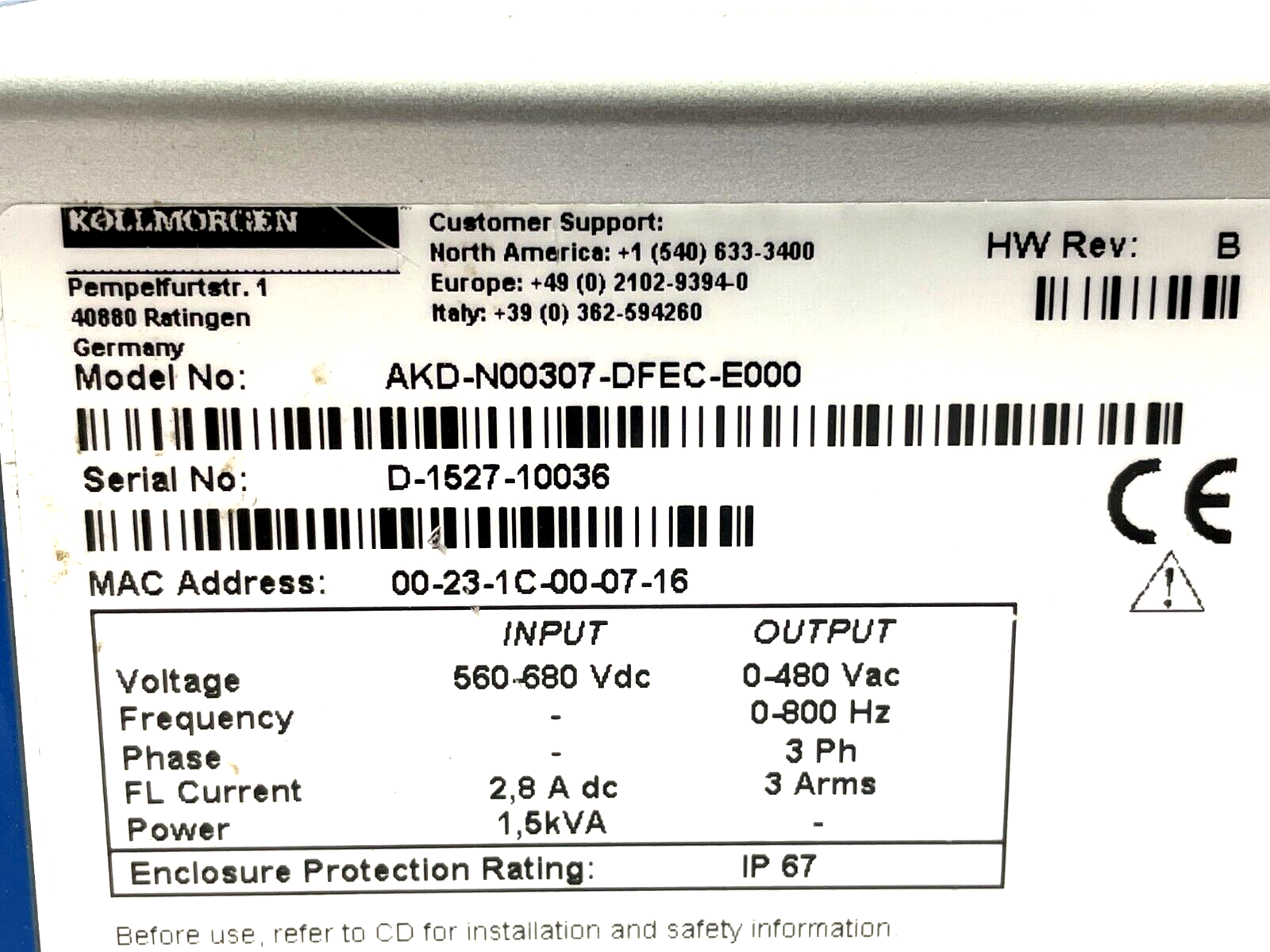 Kollmorgen AKD-N00307-DFEC-E000 Decentralized Servo Motor - Maverick Industrial Sales