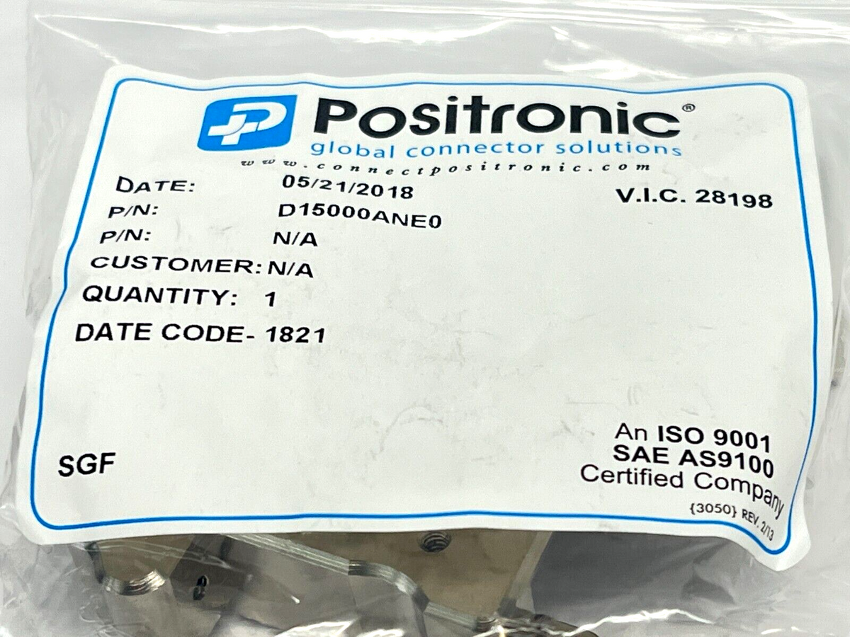 D15000 Shell D15000ANE0 | Positronic D15000ANE0 D-Sub Backshells Aluminum Size 2